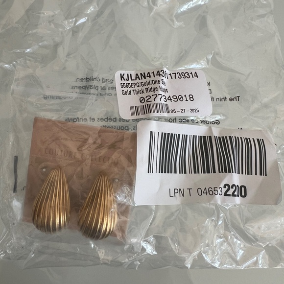 KENNETH JAY LANE Couture Collection Gold Plated Thick Ridge Half Hoop Earrings - Picture 7 of 7